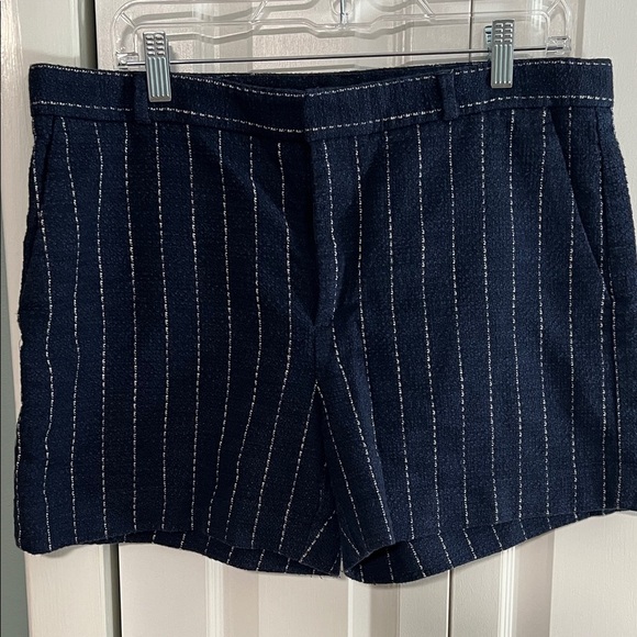 Banana Republic Navy and White Pinstripe Textured Shorts - Picture 2 of 8